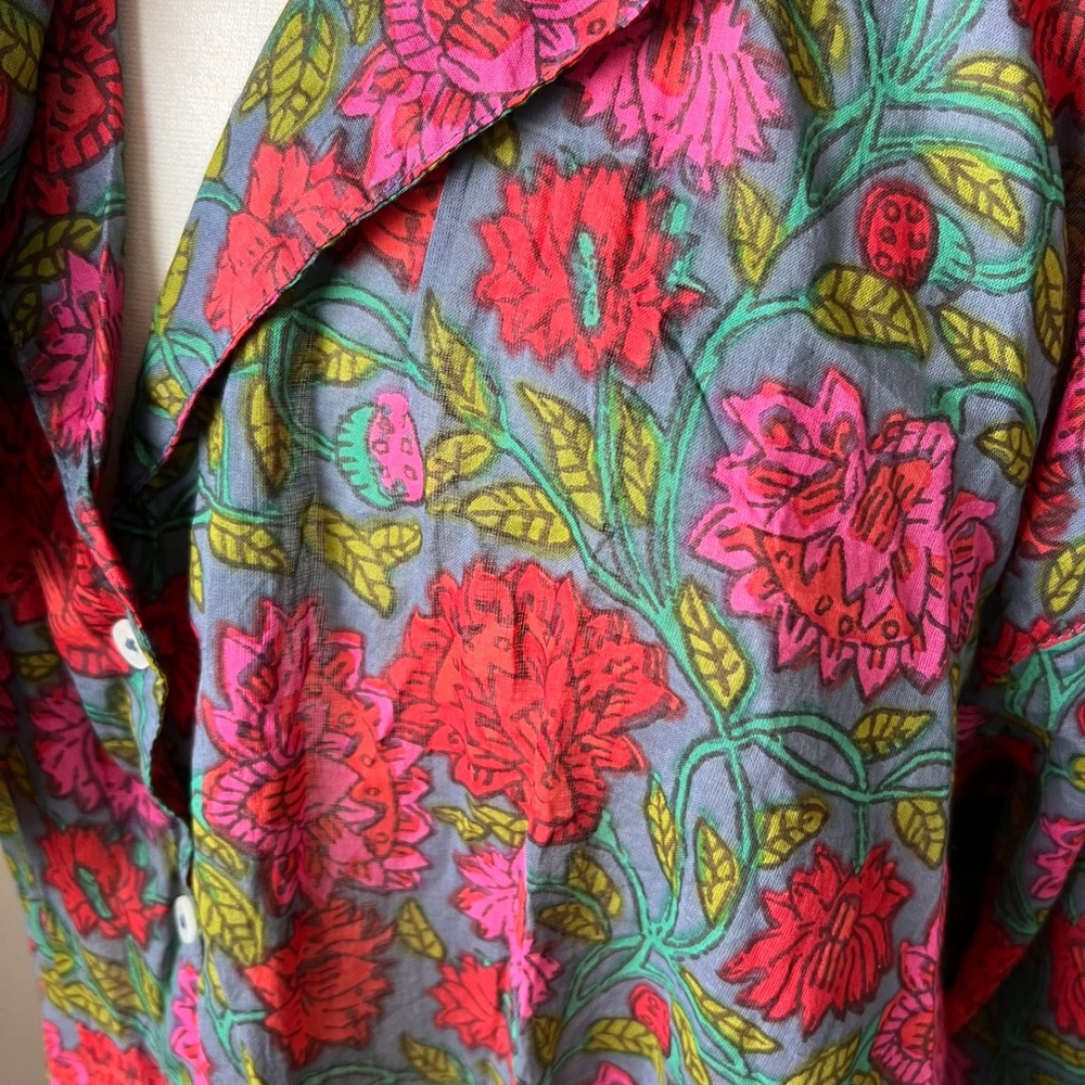 Natural Life Dreamy Cotton Pajama Set XL Blue Lush Zinnias Long Sleeve Sleepwear - Picture 4 of 12